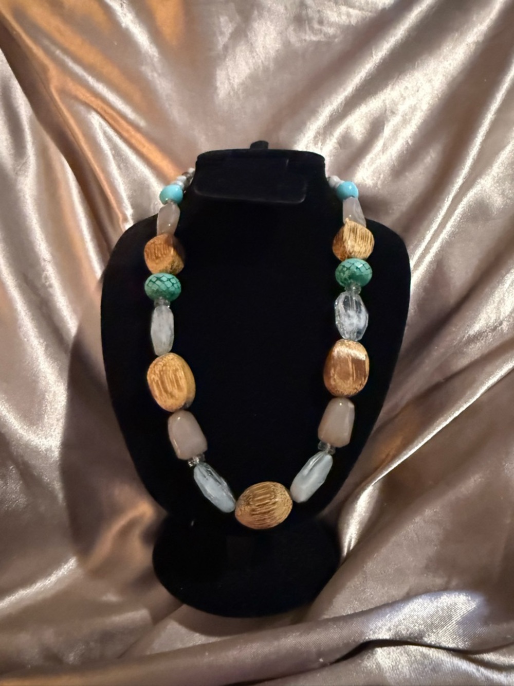 Statement Multi-Bead Necklace in Turquoise, Gold & Clear
